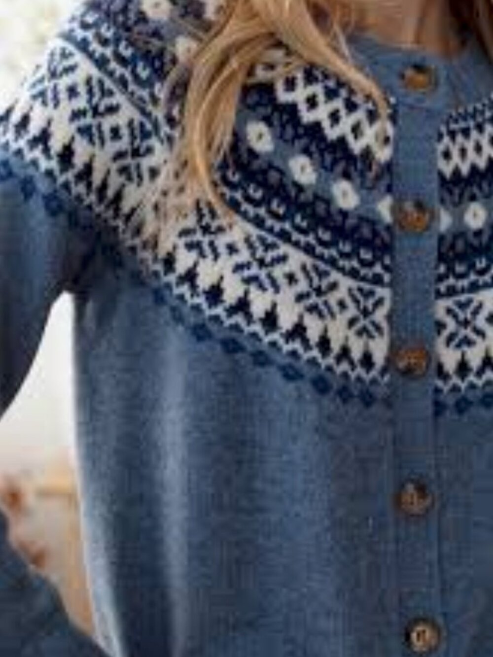 24 HOUR SALE - 9/17 !!! Blue Fair Isle Button-Front Cardigan Sweater - Picture 2 of 6
